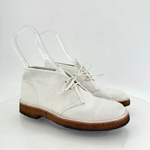 Tory Burch Women's Bergen Size 8 White Cracked Leather Chukka Desert Boots Shoes